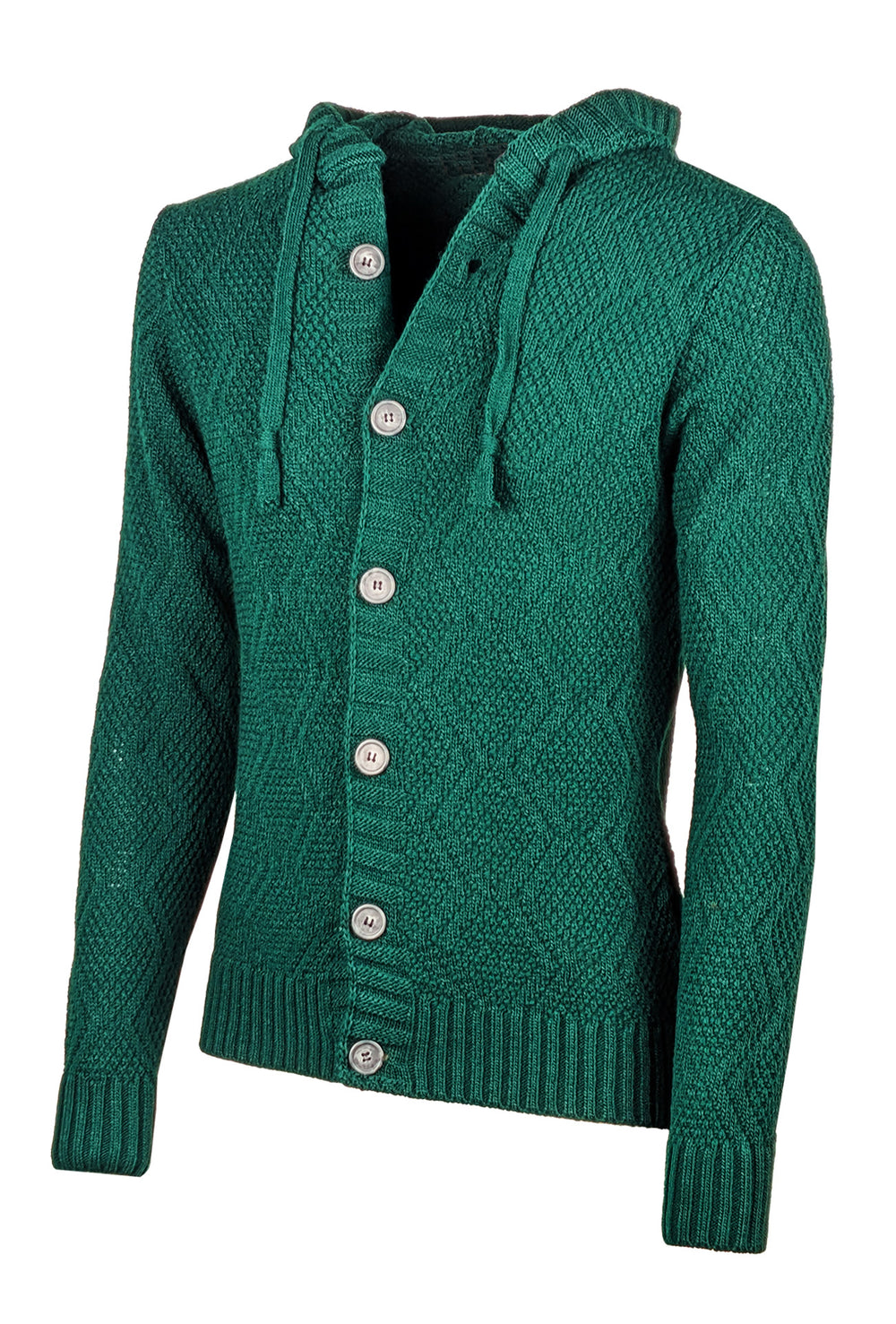 Maglia Uomo Manica lunga con bottoni e cappuccio Cardigan Felpa in Maglia Dresserd - VERDE