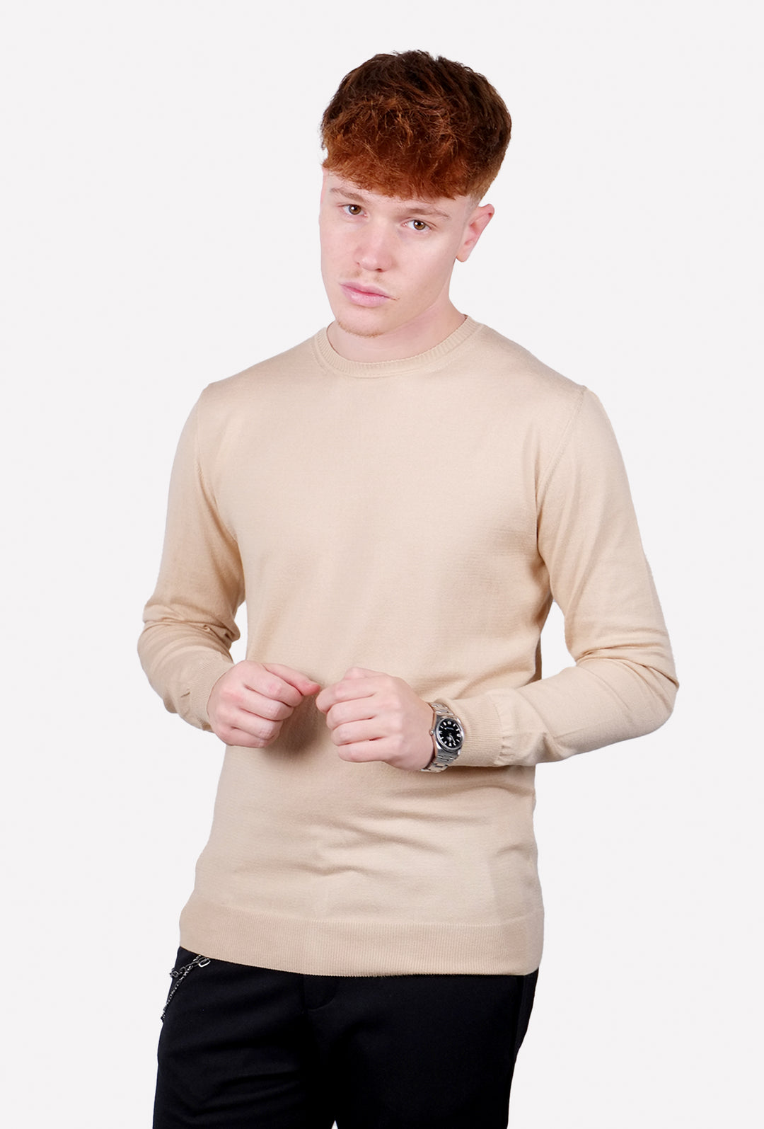 Maglione uomo in lana maglioncino girocollo - BEIGE