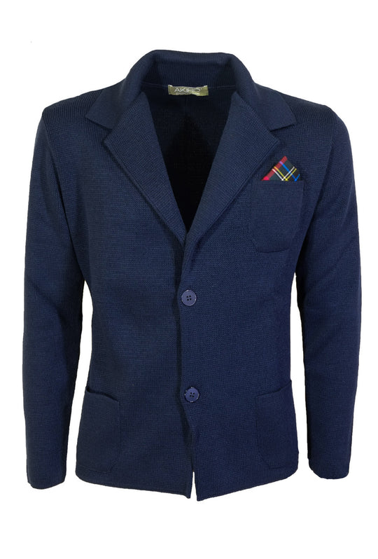 Cardigan Uomo Maglione Uomo manica Lunga Tinta Unita Giacca Maglia Dresserd - BLU