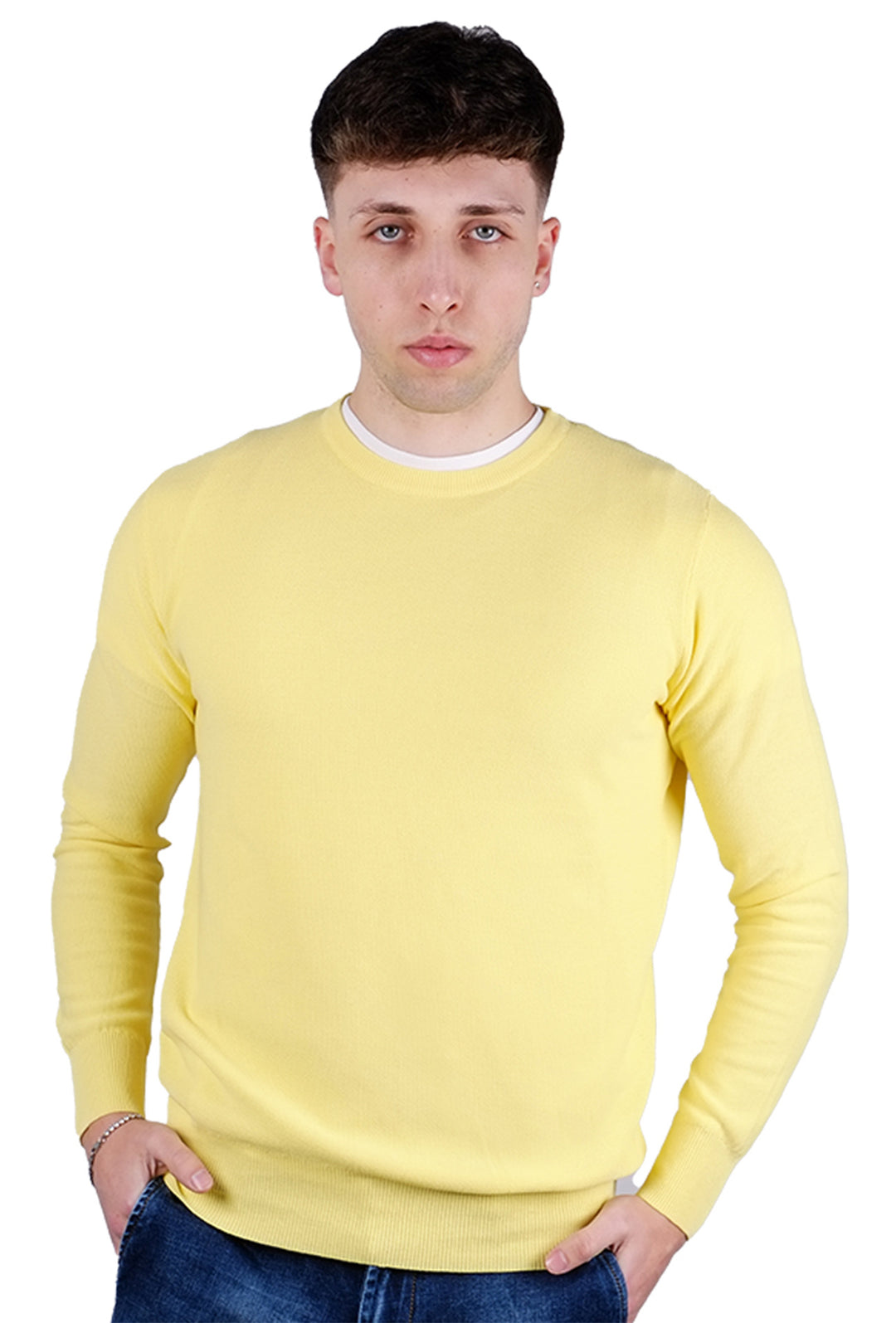 Maglioncino uomo 100% Cotone Trama lavorata Maglie Girocollo dresserd - GIALLO