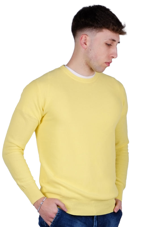 Maglioncino uomo 100% Cotone Trama lavorata Maglie Girocollo dresserd - GIALLO