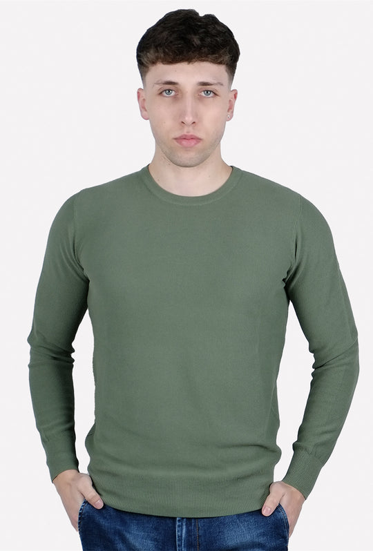 Maglioncino uomo 100% Cotone Trama lavorata Maglie Girocollo dresserd - VERDE