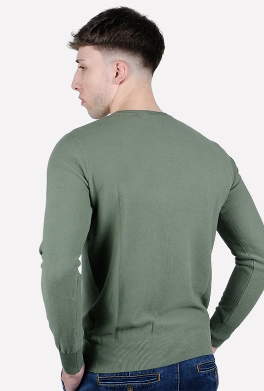 Maglioncino uomo 100% Cotone Trama lavorata Maglie Girocollo dresserd - VERDE