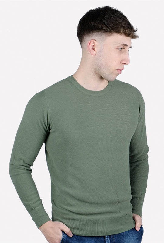 Maglioncino uomo 100% Cotone Trama lavorata Maglie Girocollo dresserd - VERDE