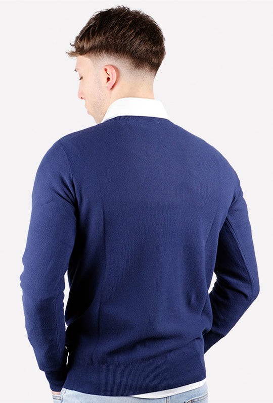 Maglioncino uomo 100% Cotone Trama lavorata Maglie Girocollo dresserd - BLU