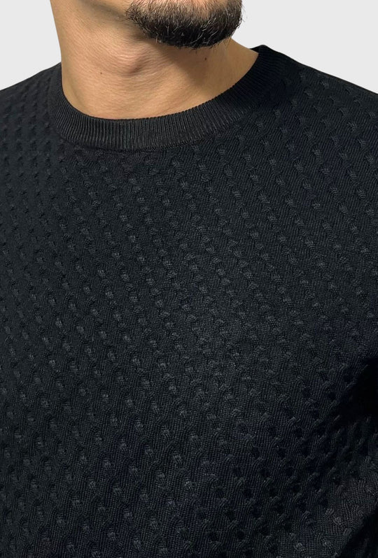 Maglione uomo in viscosa trama lavorata - NERO
