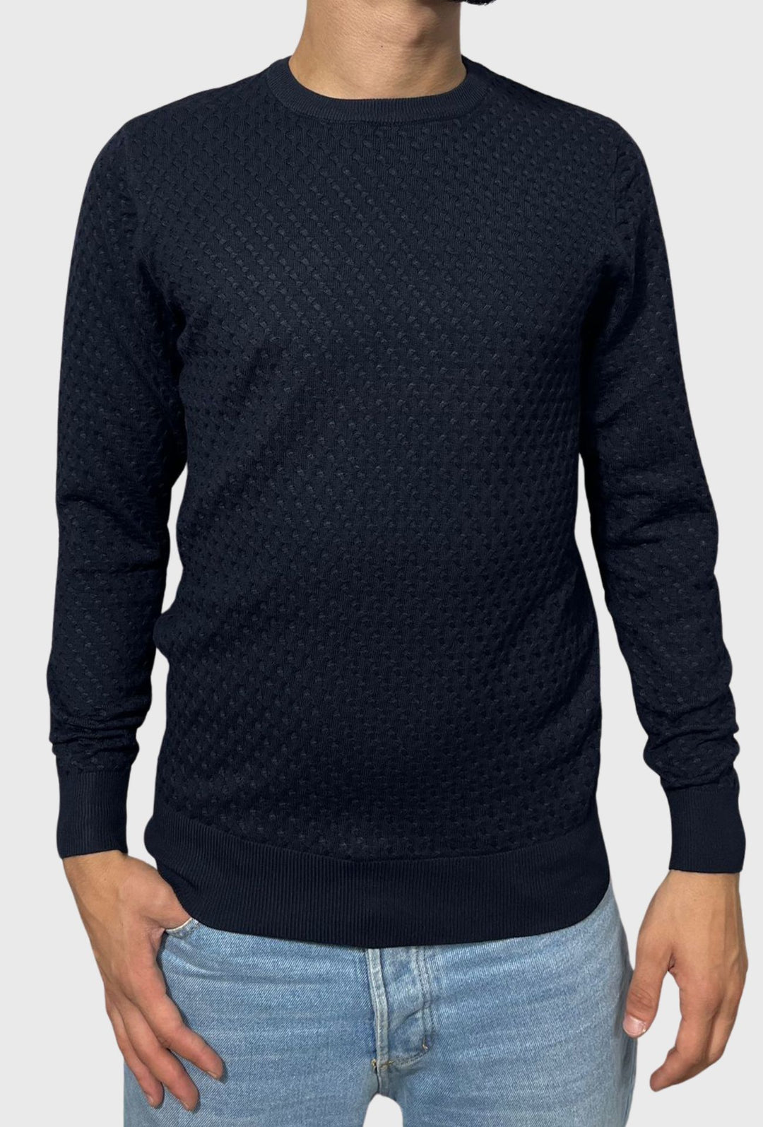 Maglione uomo in viscosa trama lavorata - BLU