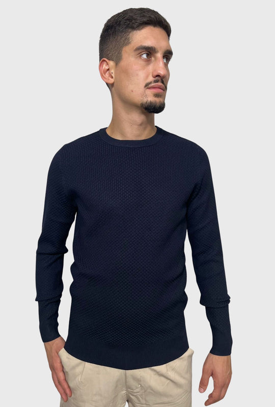 Maglioncino uomo trama lavorata girocollo Dresserd - BLU