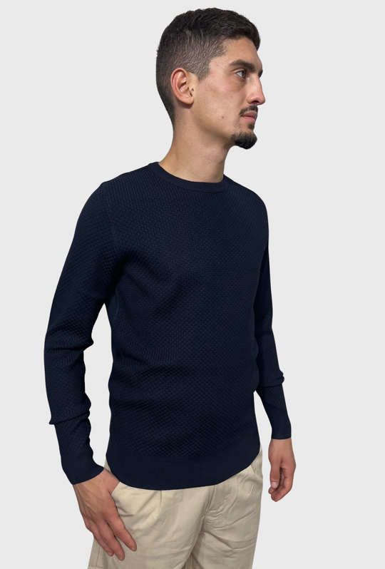 Maglioncino uomo trama lavorata girocollo Dresserd - BLU