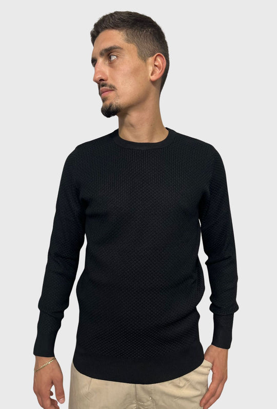 Maglioncino uomo trama lavorata girocollo Dresserd - NERO