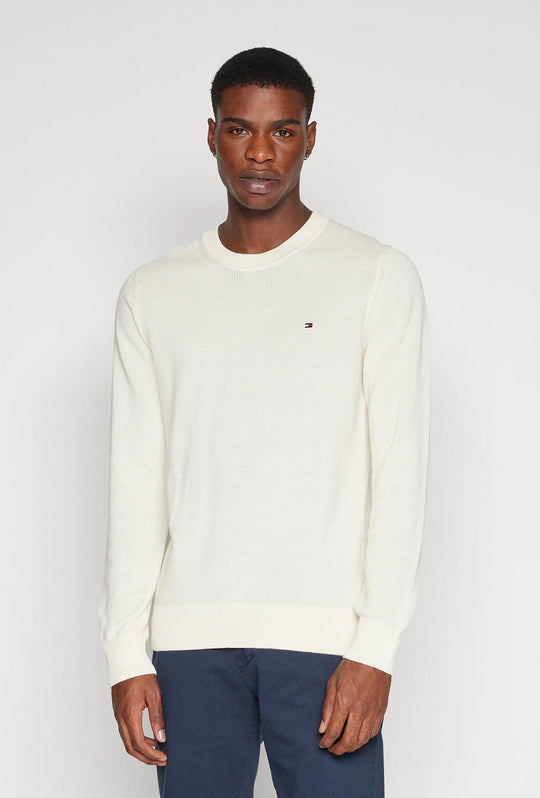 Maglia uomo in cotone TOMMY HILFIGER chain ridge c neck -BIANCO CALICO