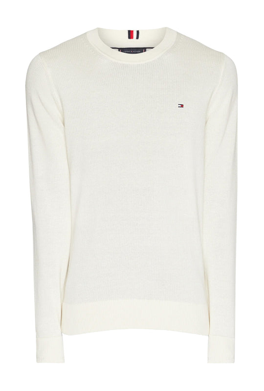 Maglia uomo in cotone TOMMY HILFIGER chain ridge c neck -BIANCO CALICO