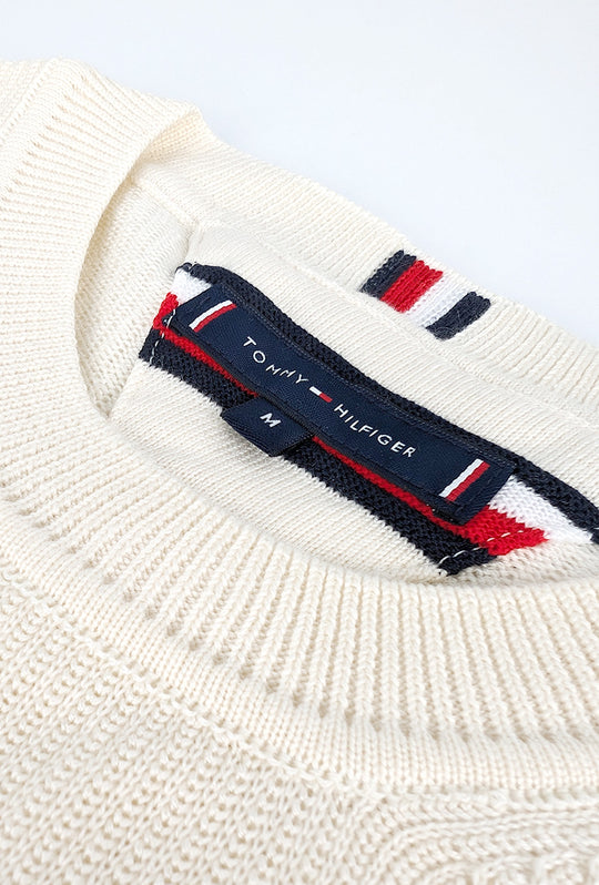 Maglia uomo in cotone TOMMY HILFIGER chain ridge c neck -BIANCO CALICO