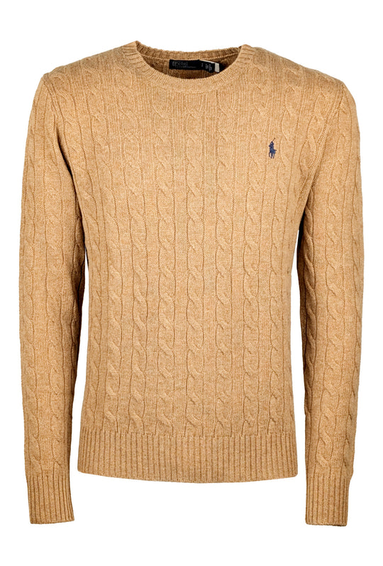 Maglia Uomo Ralph Lauren Lana Cashmere a trecce - CAMMELLO