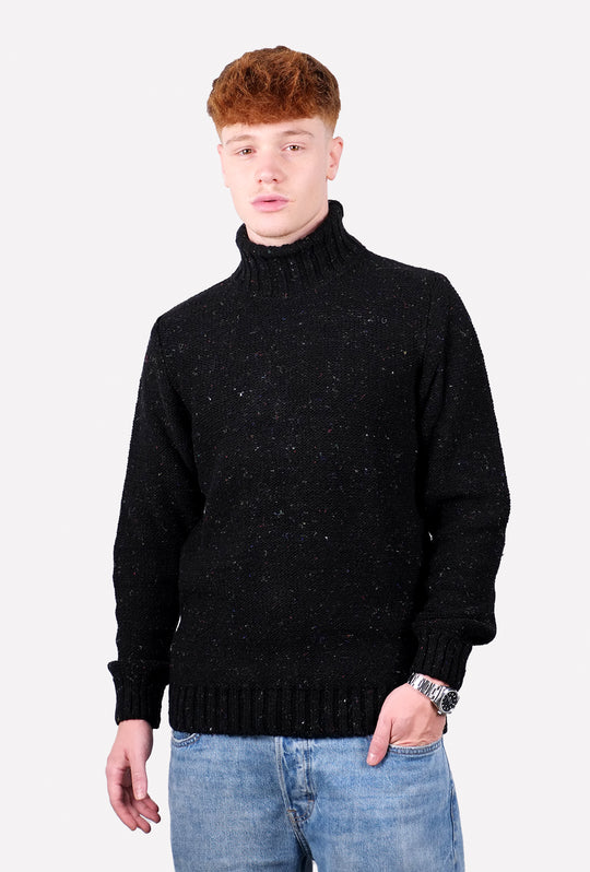 Maglione Uomo dolcevita in lana maglia invernale melangiato - NERO