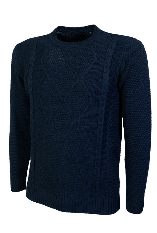 Maglia Uomo Invernale Toppe Colorate Manica Trama Pesante Girocollo Maglione Dresserd - BLU