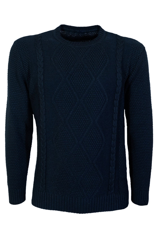 Maglia Uomo Invernale Toppe Colorate Manica Trama Pesante Girocollo Maglione Dresserd - BLU