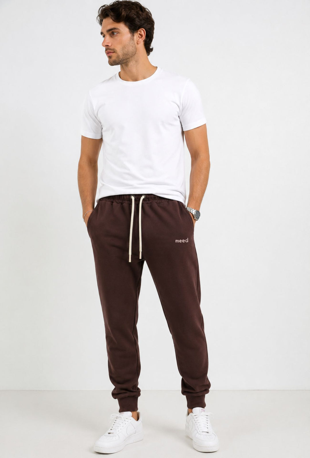 Pantalone Tuta Uomo MEED MILANO in cotone Logo Ricamato- CACAO