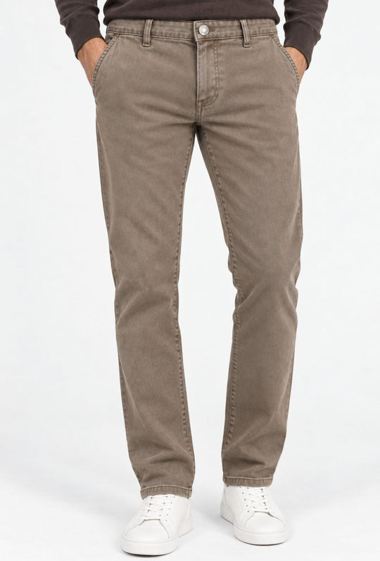 Pantalone Uomo Invernale Effetto Jeansato  DRESSERD Tasca America Regular Fit- FANGO