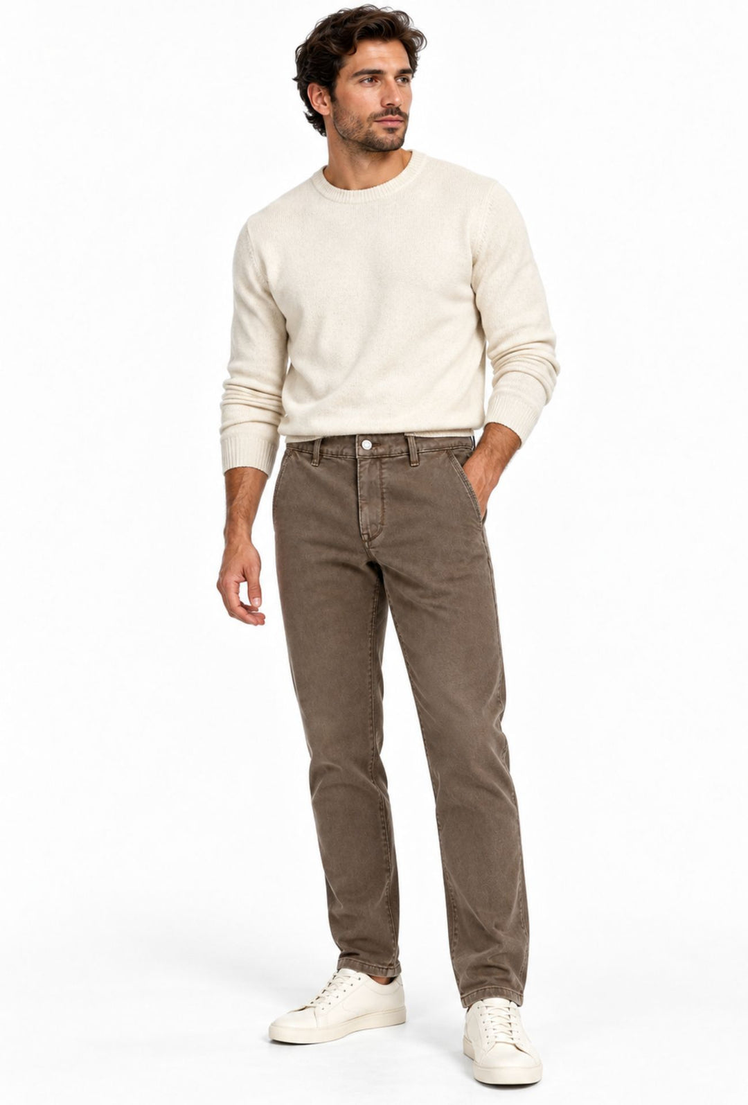 Pantalone Uomo Invernale DRESSERD Effetto Jeansato Tasca America Regular Fit- CAFFE'
