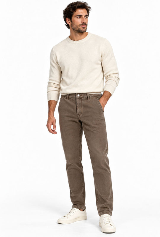 Pantalone Uomo Invernale DRESSERD Effetto Jeansato Tasca America Regular Fit- CAFFE'