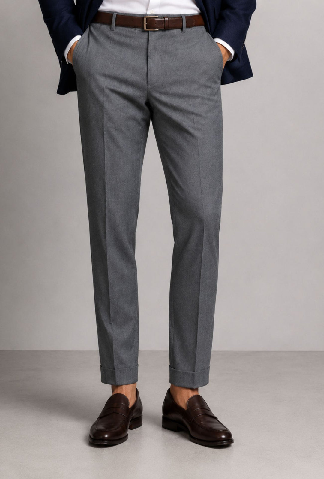 Pantalone Uomo  Elegante con Risvolto - GRIGIO