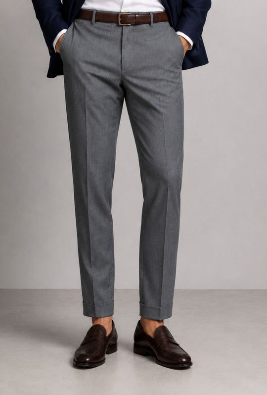 Pantalone Uomo  Elegante con Risvolto - GRIGIO
