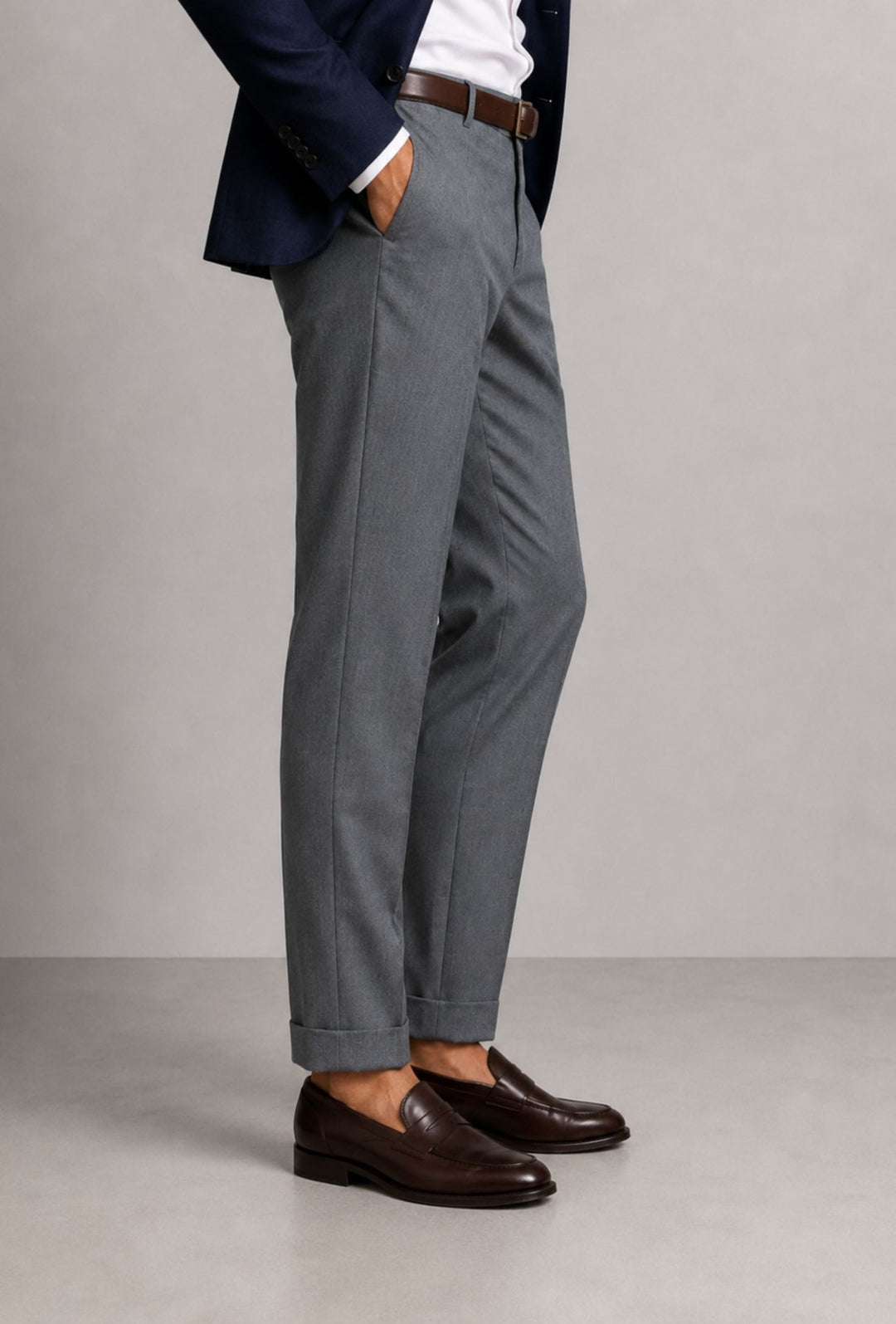 Pantalone Uomo  Elegante con Risvolto - GRIGIO