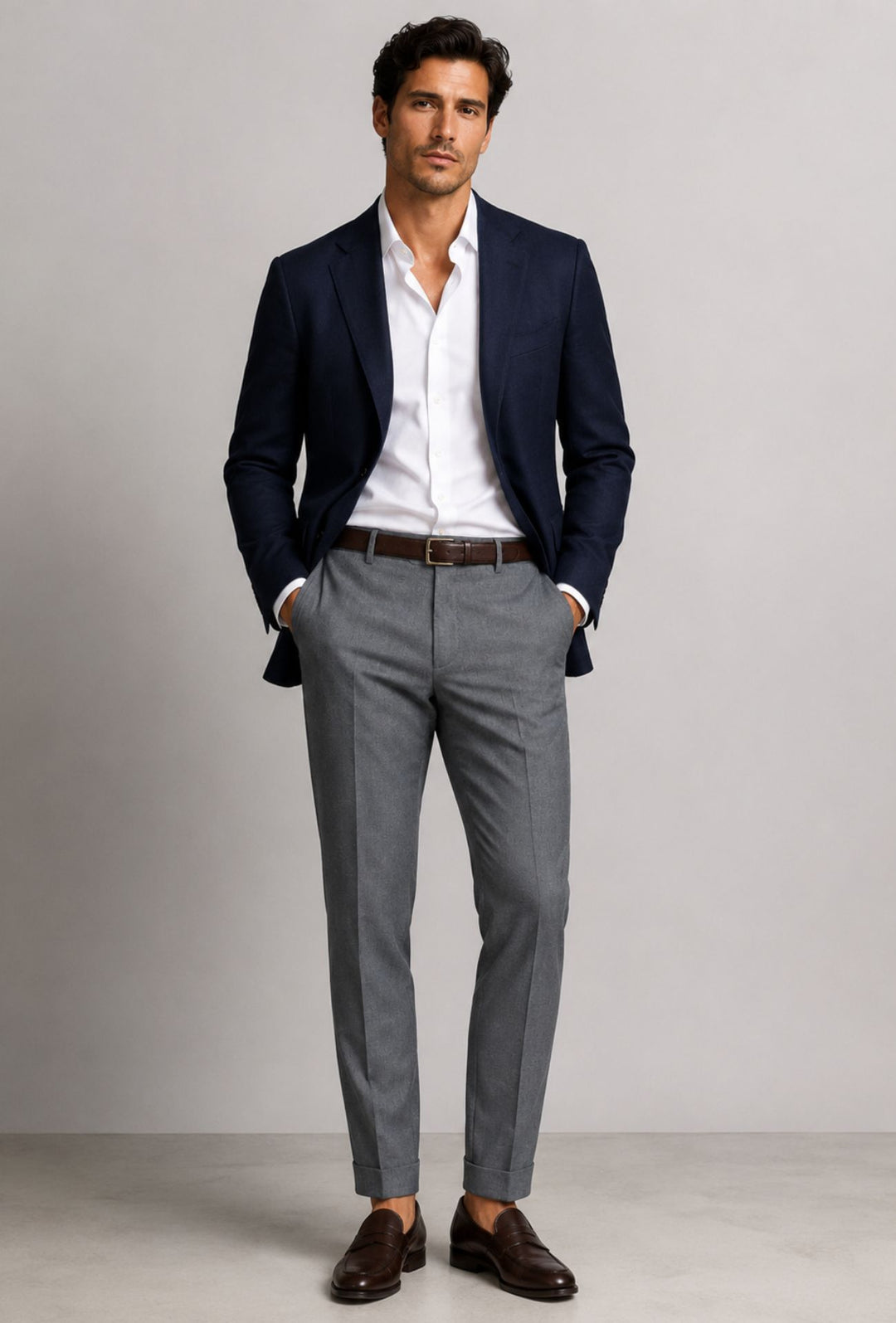 Pantalone Uomo  Elegante con Risvolto - GRIGIO