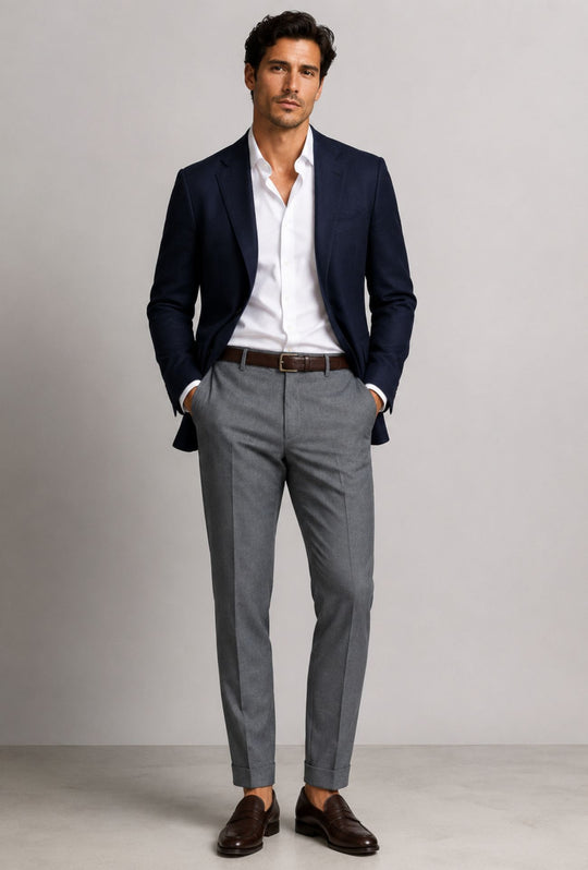 Pantalone Uomo  Elegante con Risvolto - GRIGIO