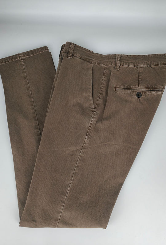 Pantalone Uomo PORTOCERVO in Cotone Piquet Eco traspirante Perfect Fit Tasca America- FANGO