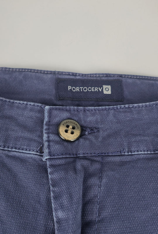 Pantalone Uomo PORTOCERVO in Cotone Piquet Eco traspirante Perfect Fit Tasca America- OCEANO