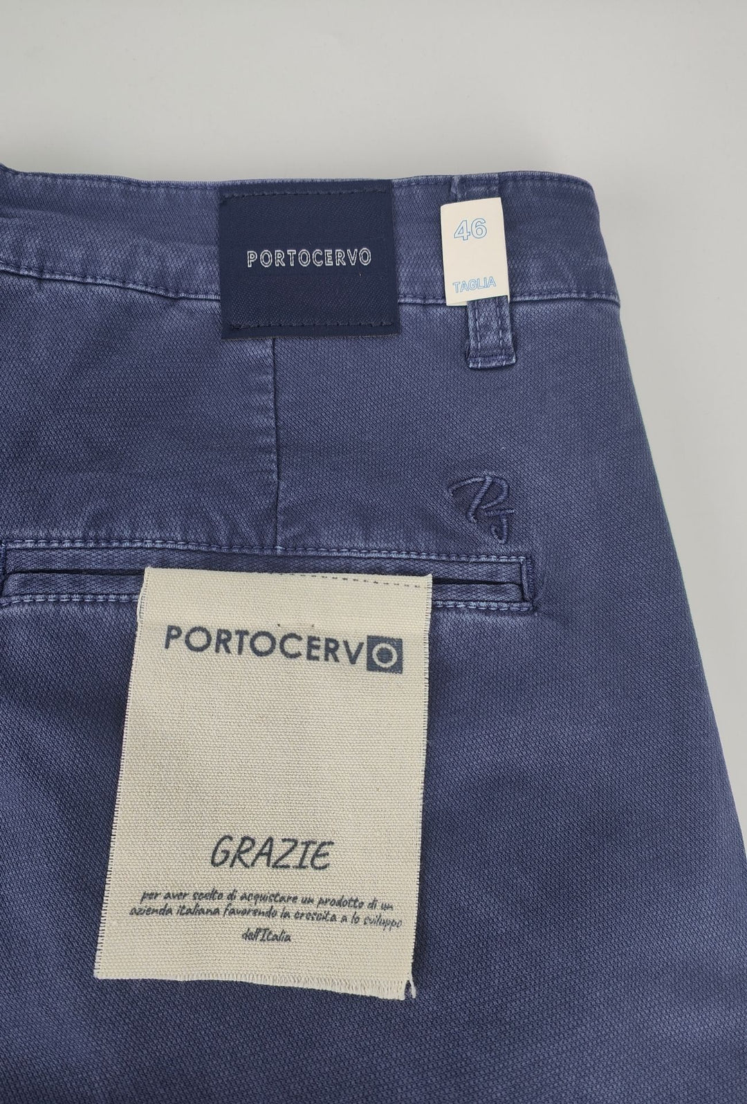 Pantalone Uomo PORTOCERVO in Cotone Piquet Eco traspirante Perfect Fit Tasca America- OCEANO