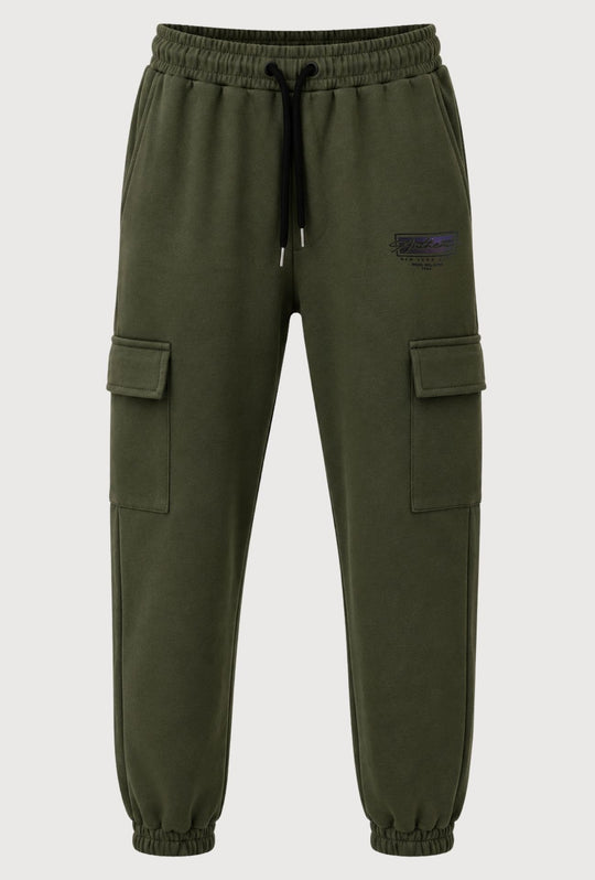 Pantalone Tuta Uomo MEED MILANO Con Tasconi Laterali  in Cotone Logo Stampato- VERDE MILITARE