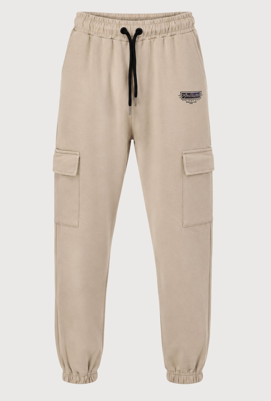 Pantalone Tuta Uomo MEED MILANO Con Tasconi Laterali  in Cotone Logo Stampato- BEIGE