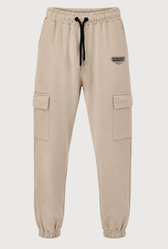 Pantalone Tuta Uomo MEED MILANO Con Tasconi Laterali  in Cotone Logo Stampato- BEIGE