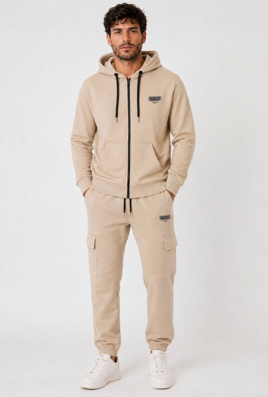Pantalone Tuta Uomo MEED MILANO Con Tasconi Laterali  in Cotone Logo Stampato- BEIGE