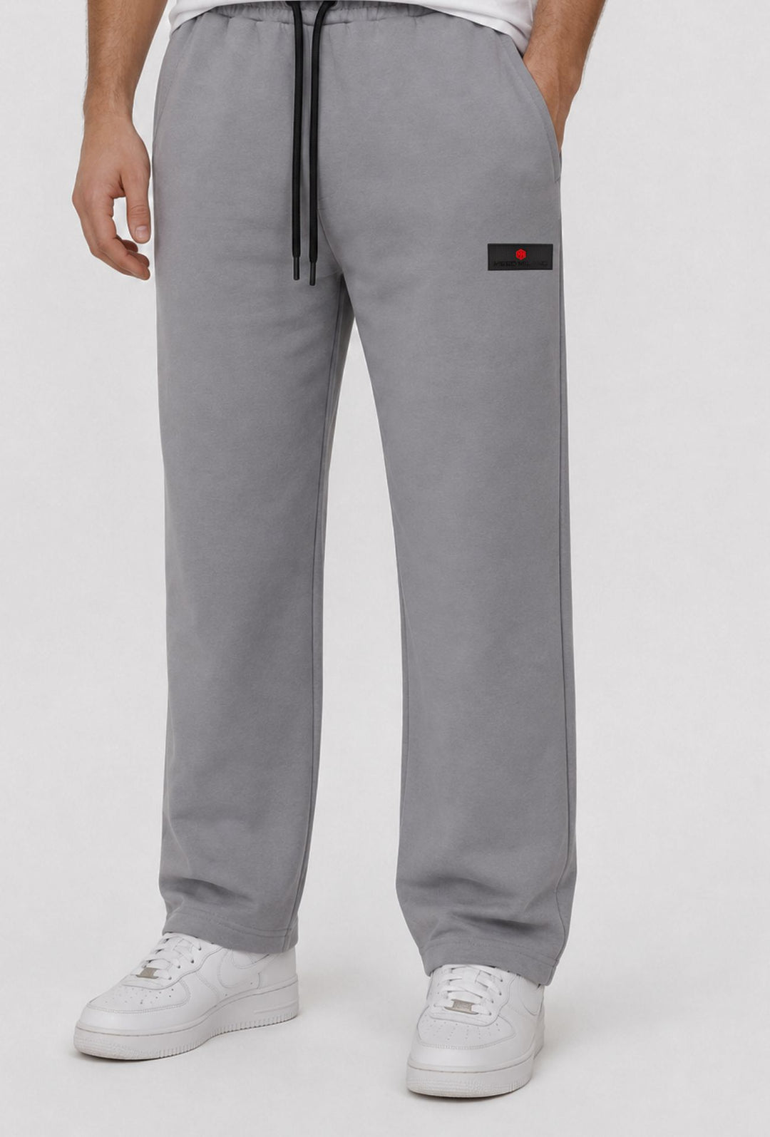 Pantalone Tuta Uomo Cotone MEED MILANO Gamba Larga Logo Gommato- GRIGIO