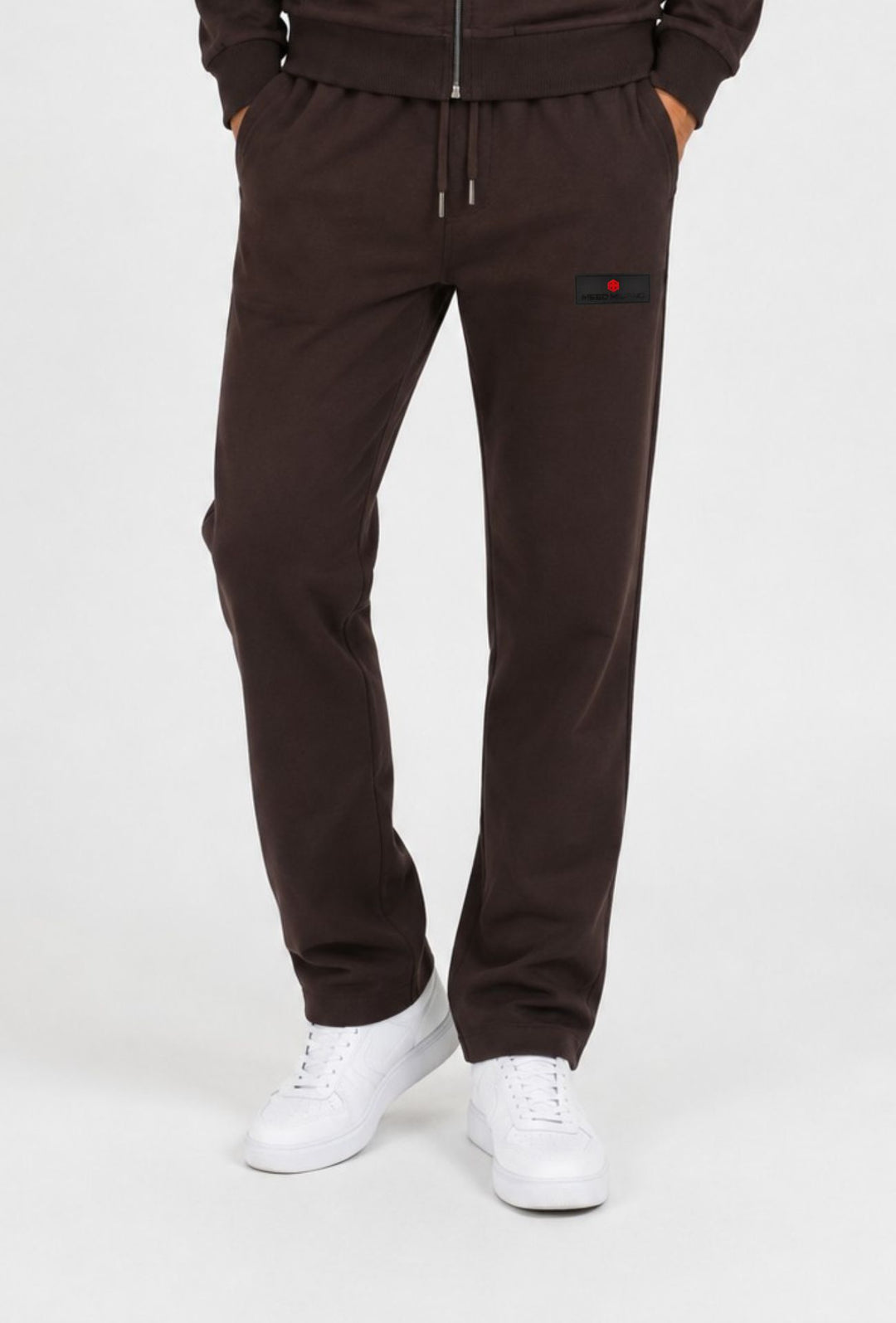 Pantalone Tuta Uomo Cotone MEED MILANO Gamba Larga Logo Gommato- CACAO