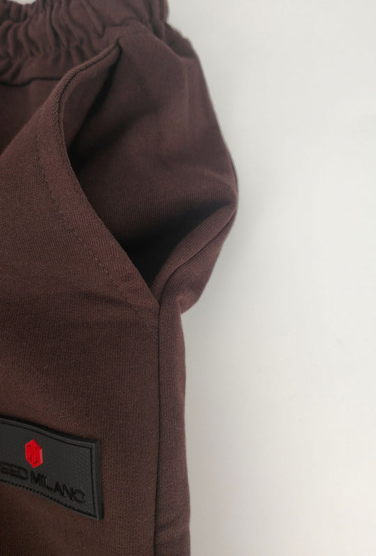 Pantalone Tuta Uomo Cotone MEED MILANO Gamba Larga Logo Gommato- CACAO