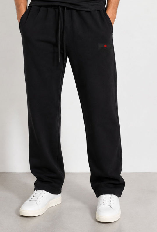 Pantalone Tuta Uomo Cotone MEED MILANO Gamba Larga Logo Gommato- NERO