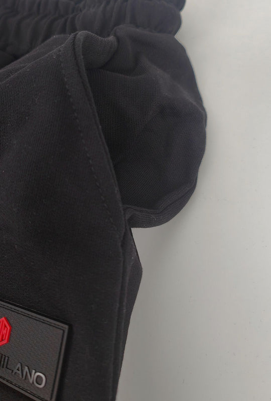 Pantalone Tuta Uomo Cotone MEED MILANO Gamba Larga Logo Gommato- NERO