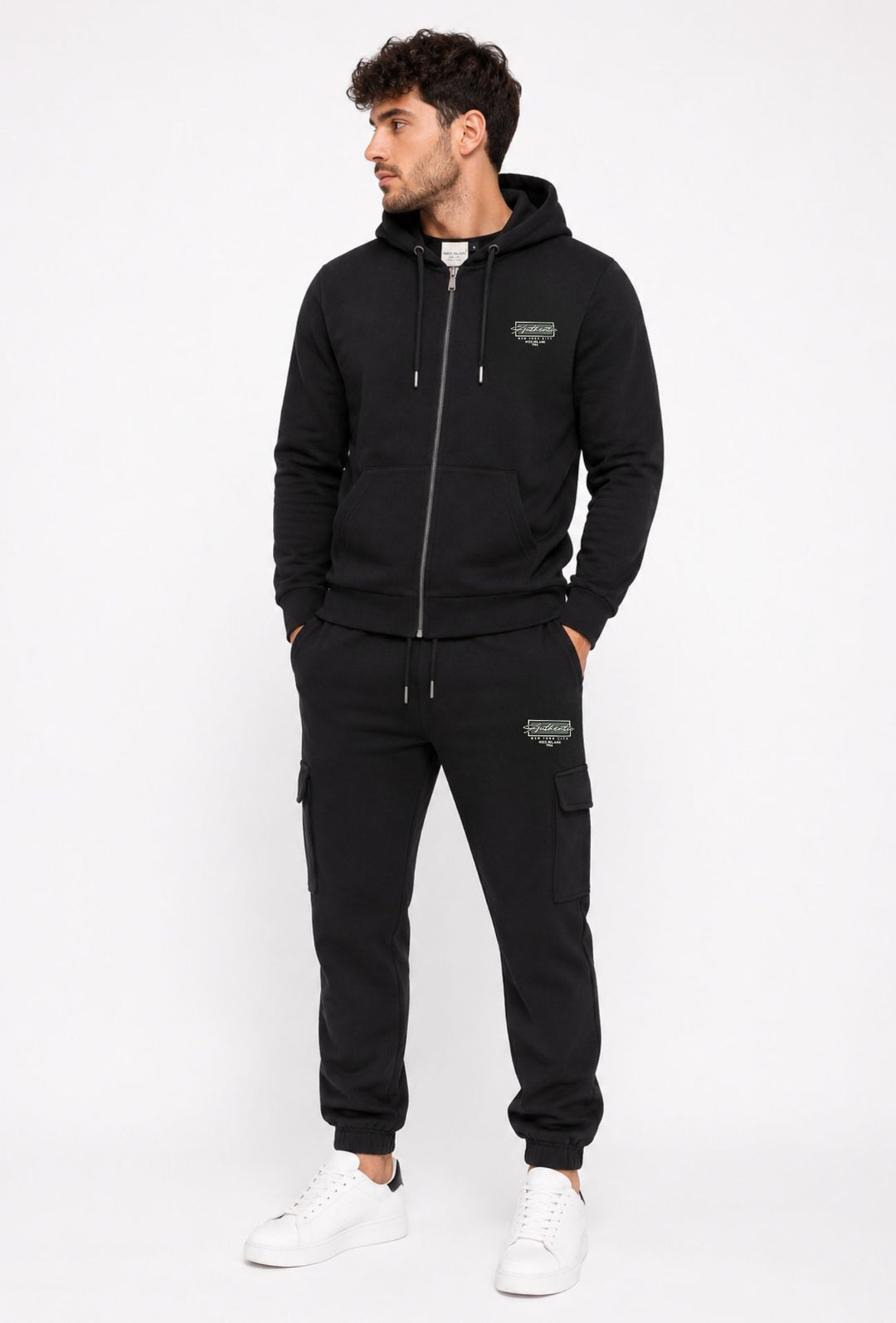 Pantalone Tuta Uomo MEED MILANO Con Tasconi Laterali  in Cotone Logo Stampato- NERO