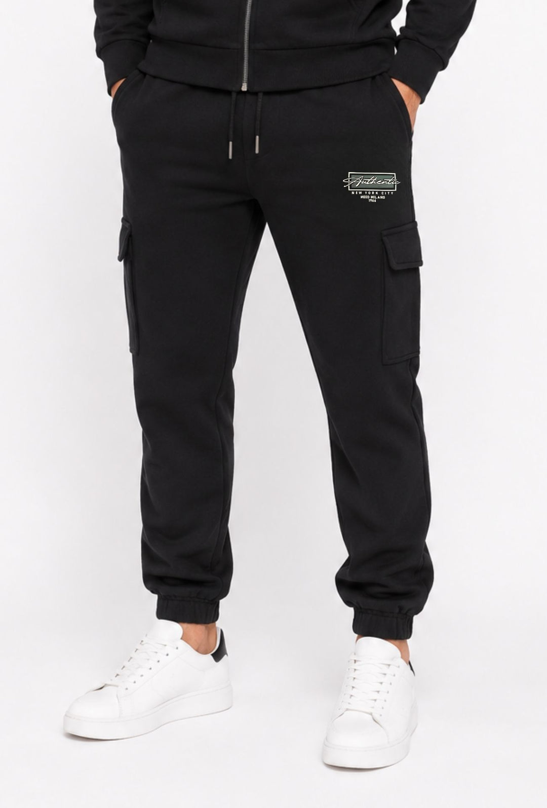 Pantalone Tuta Uomo MEED MILANO Con Tasconi Laterali  in Cotone Logo Stampato- NERO