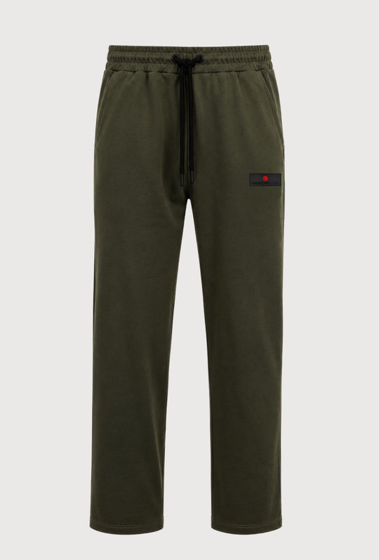 Pantalone Tuta Uomo Cotone MEED MILANO Gamba Larga Logo Gommato- VERDE MILITARE