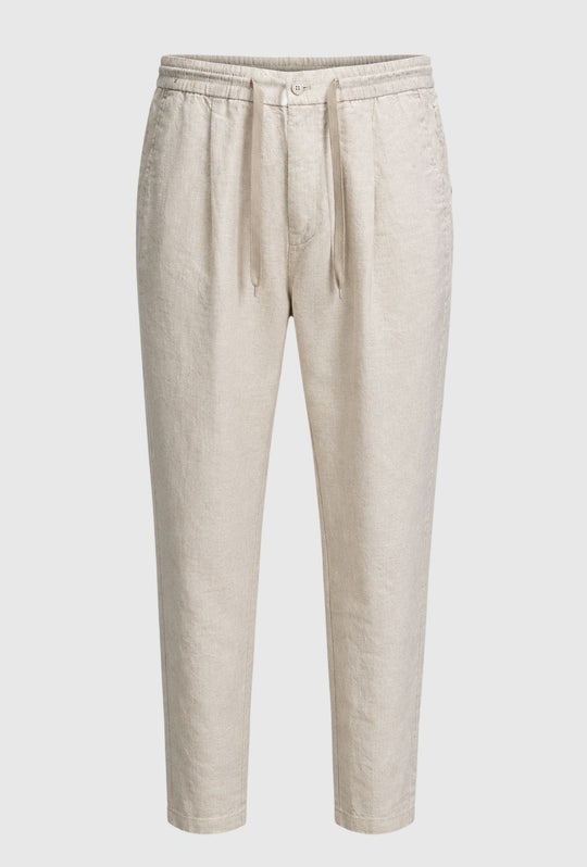 Pantalone 100% Lino Uomo confort fit con elastico - BEIGE
