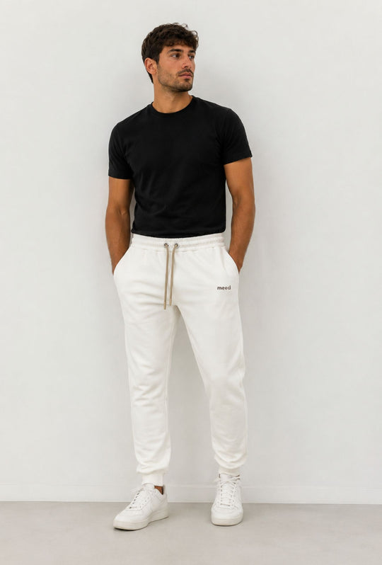 Pantalone Tuta Uomo MEED MILANO in cotone Logo Ricamato- BIANCO