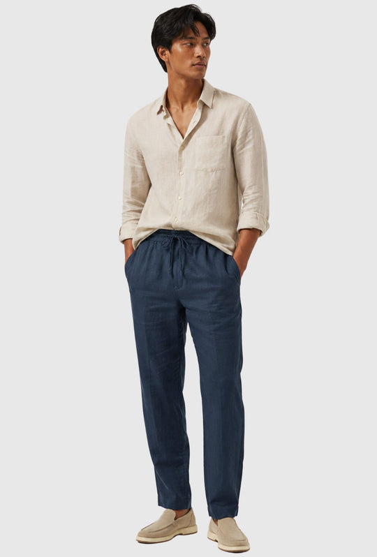 Pantalone 100% Lino Uomo confort fit con elastico - BLU