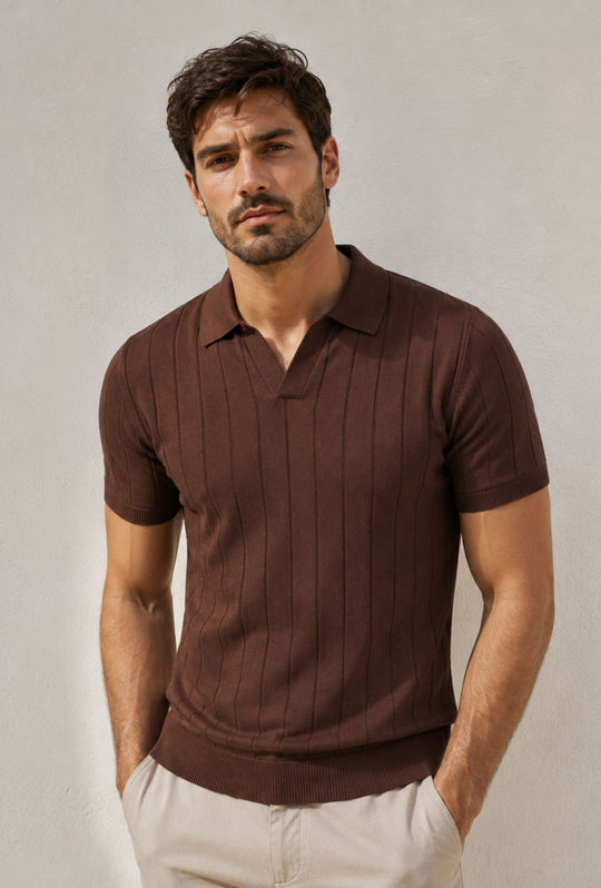 Polo Uomo in Maglia a Coste con Collo Aperto- CAFFE'