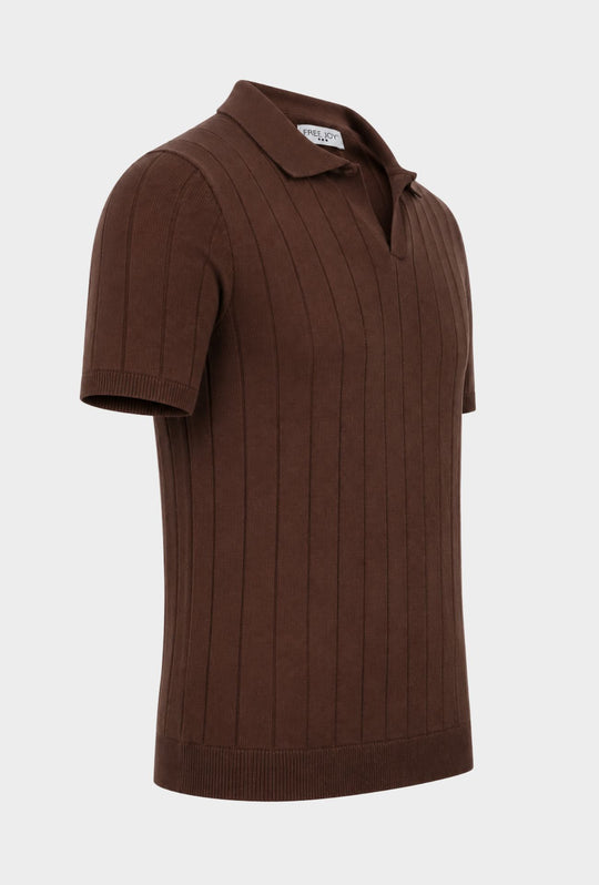 Polo Uomo in Maglia a Coste con Collo Aperto- CAFFE'